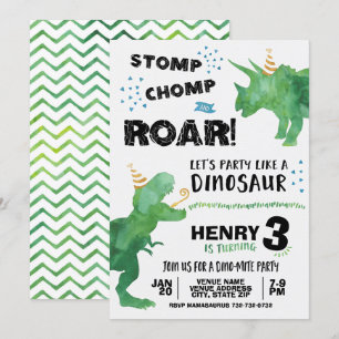 Invitation d'anniversaire de dinosaure T Rex et Tr