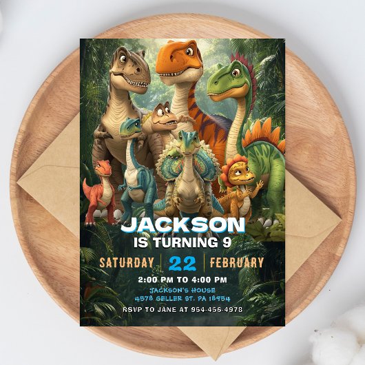 Invitation d'anniversaire de dinosaure T Rex Fête