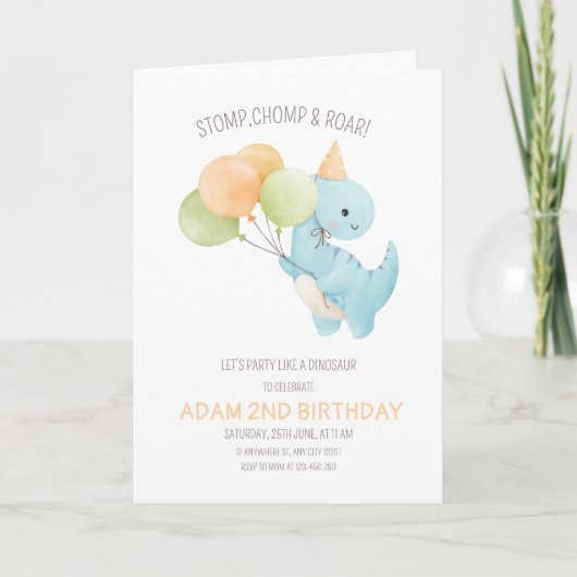 Invitation d'anniversaire de dinosaure, T rex mini (Devant)