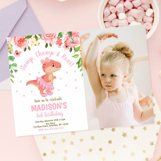 Invitation d'anniversaire de dinosaure Tutu de bal