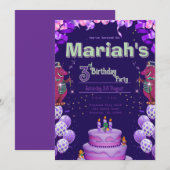Invitation d'anniversaire de dinosaure violet  (Devant / Derrière)