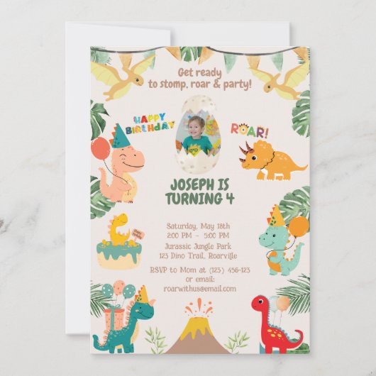 Invitation d'anniversaire de dinosaure Wild One | (Devant)