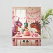 Invitation d'anniversaire de dinosaures roses, inv (Debout devant)