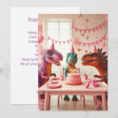Invitation d'anniversaire de dinosaures roses, inv (Devant / Derrière)