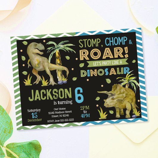 Invitation d'anniversaire de dinosaures | T-rex |