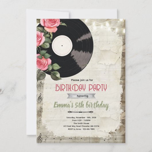 Invitation d'anniversaire de disque vinyle (Devant)