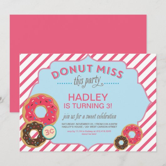 Invitation d'anniversaire de Donut (Devant / Derrière)