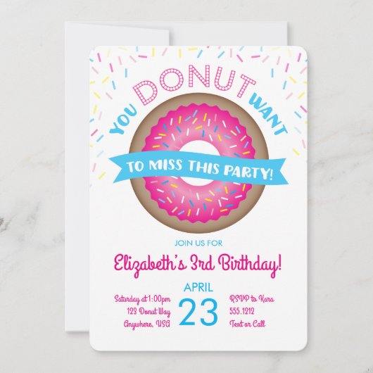 Invitation d'anniversaire de Donut (Devant)