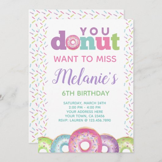 Invitation d'anniversaire de Donut (Devant / Derrière)