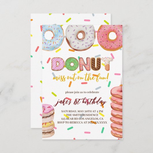 Invitation d'anniversaire de Donut (Devant / Derrière)