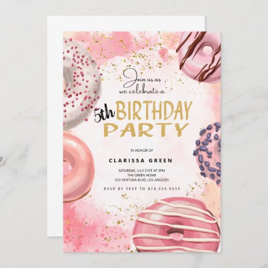 Invitation d'anniversaire de Donut (Devant / Derrière)