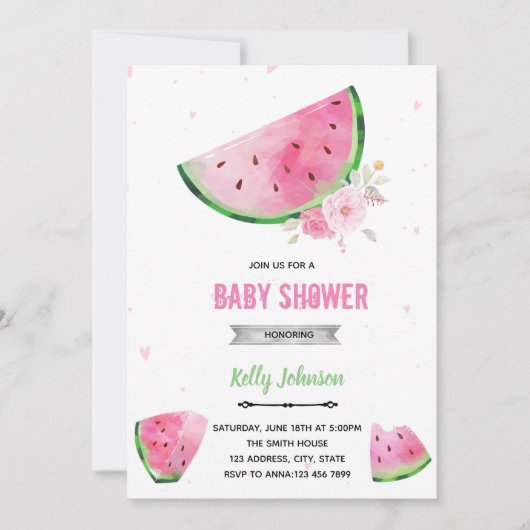 Invitation d'anniversaire de douche à la pastèque (Devant)