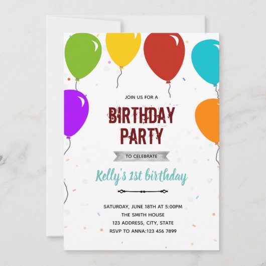 Invitation d'anniversaire de douche à thème de bal (Devant)