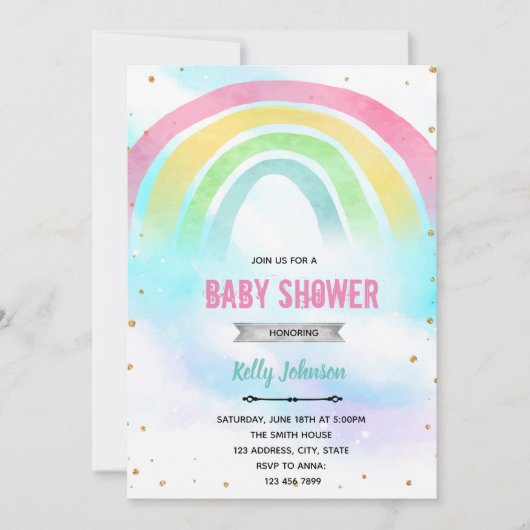 Invitation d'anniversaire de douche arc-en-ciel pa (Devant)