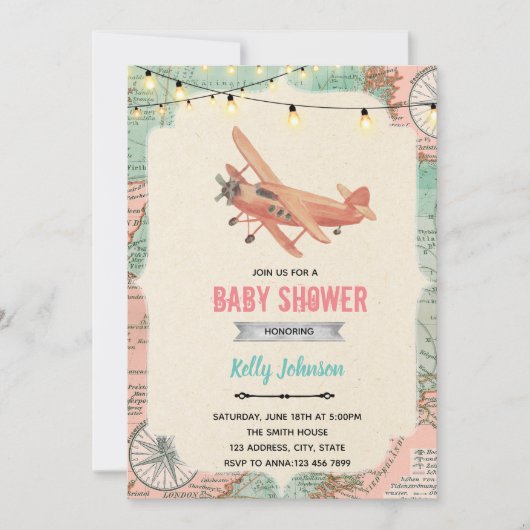 Invitation d'anniversaire de douche d'avion de voy (Devant)