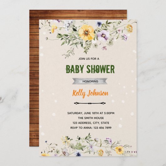 Invitation d'anniversaire de douche de fleur sauva (Devant / Derrière)