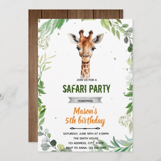Invitation d'anniversaire de douche de girafe (Devant / Derrière)