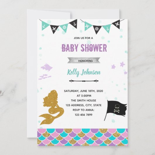 Invitation d'anniversaire de douche de sirène et d (Devant)