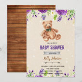 Invitation d'anniversaire de douche d'ours de fleu (Devant / Derrière)