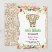 Invitation d'anniversaire de douche éléphant indie (Devant / Derrière)