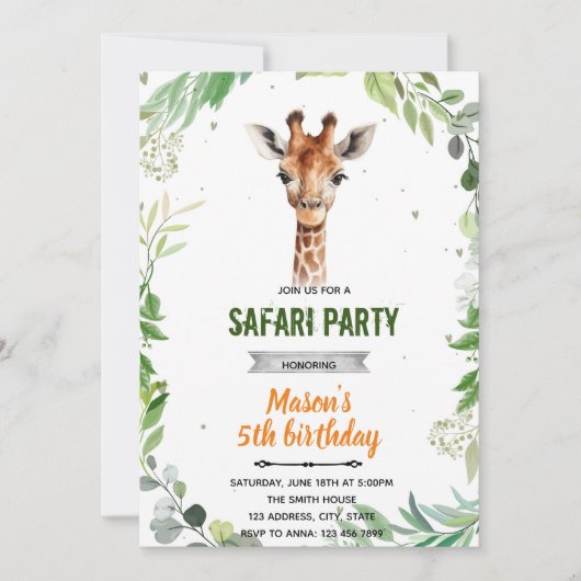 Invitation d'anniversaire de douche girafe (Devant)