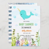 Invitation d'anniversaire de douche narval (Devant / Derrière)