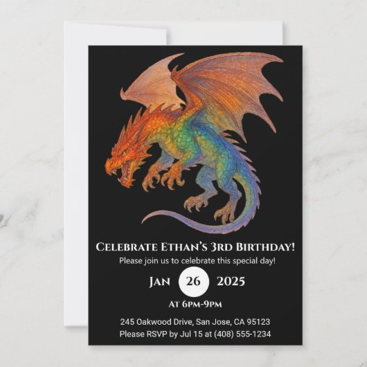Invitation d'anniversaire de dragon à écailles rad (Devant)