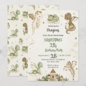 Invitation d'anniversaire de dragon à l'aquarelle (Devant / Derrière)