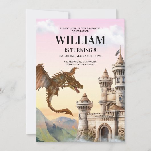 Invitation d'anniversaire de dragon, Anniversaire  (Devant)