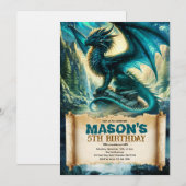 Invitation d'anniversaire de dragon de fantaisie (Devant / Derrière)