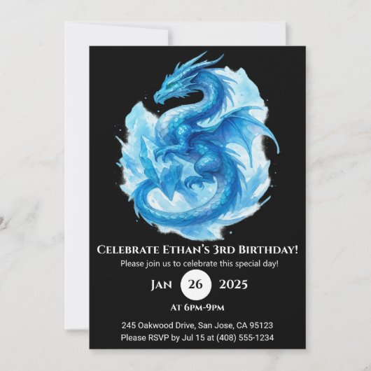 Invitation d'anniversaire de dragon en spirale de (Devant)