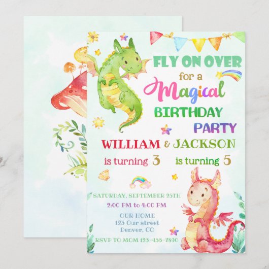 Invitation d'anniversaire de dragon invitation d'a (Devant / Derrière)