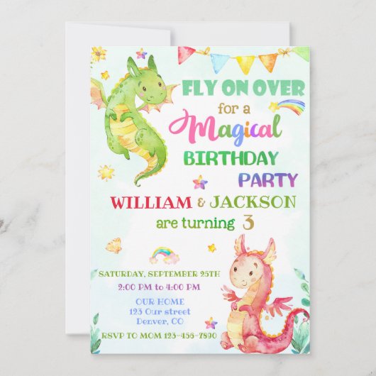 Invitation d'anniversaire de dragon invitation d'a (Devant)