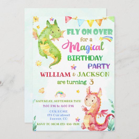 Invitation d'anniversaire de dragon invitation d'a (Devant / Derrière)