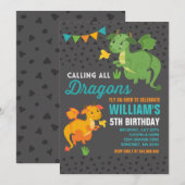 Invitation d'anniversaire de dragon Knights & Drag (Devant / Derrière)