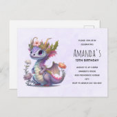 Invitation d'anniversaire de dragon mignon avec co (Devant / Derrière)