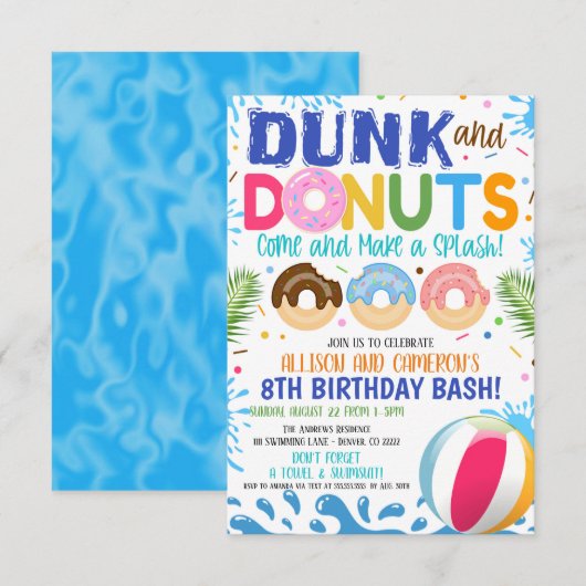 Invitation d'anniversaire de Dunk et Donuts (Devant / Derrière)