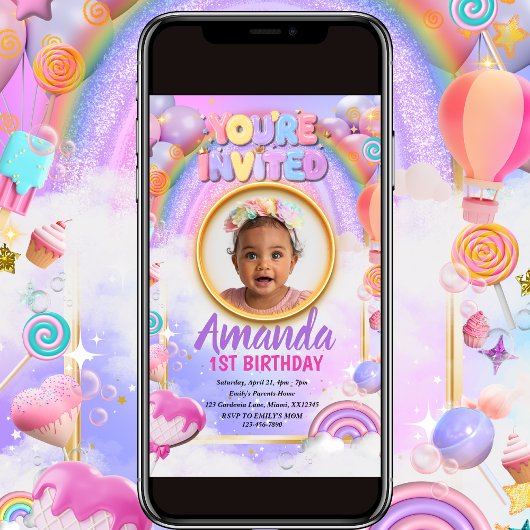 Invitation d'Anniversaire de enfant Arc-en-ciel co