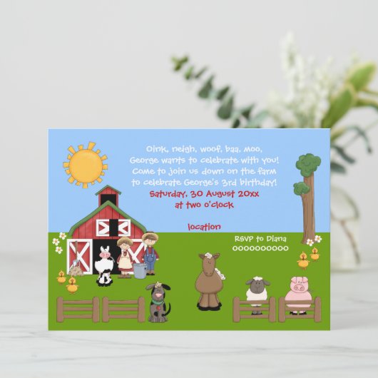 Invitation d'anniversaire de enfant d'animal de fe (Debout devant)