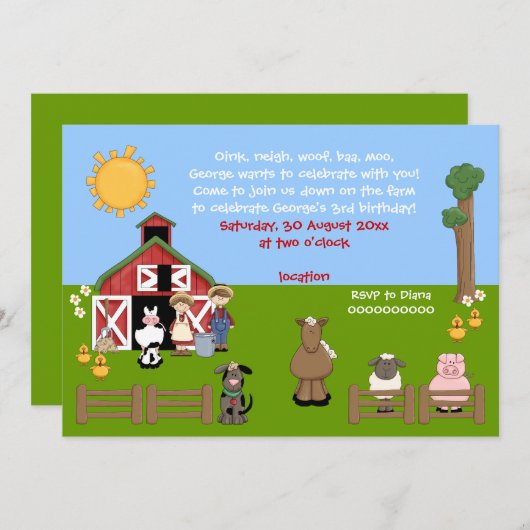 Invitation d'anniversaire de enfant d'animal de fe (Devant / Derrière)