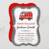 Invitation d'Anniversaire de enfant de camion-feu (Devant / Derrière)
