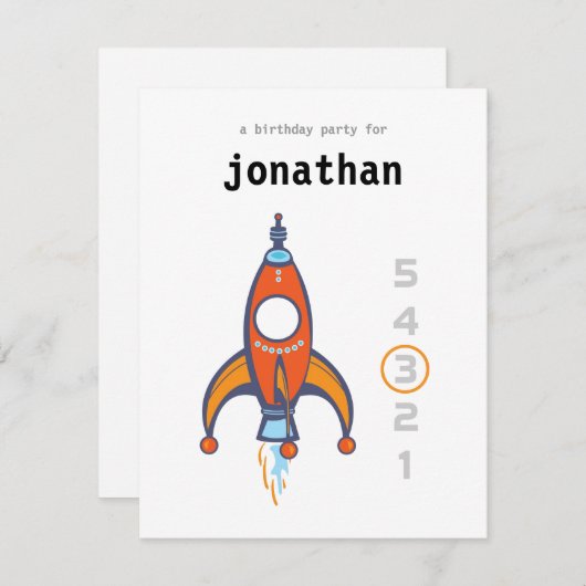 Invitation d'anniversaire de enfant - Rocket (Devant / Derrière)