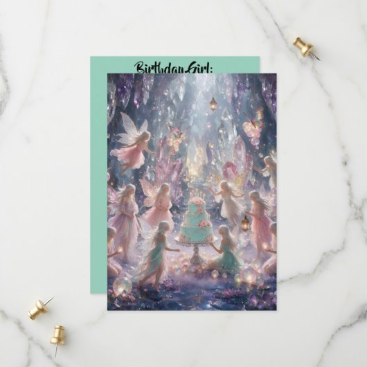 Invitation d'anniversaire de fée (Devant/Arrière en situation)
