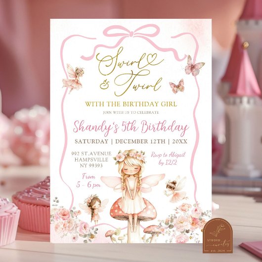 Invitation d'anniversaire de fée avec tourbillons