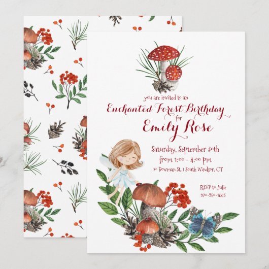 Invitation d'anniversaire de fée de la forêt encha (Devant / Derrière)