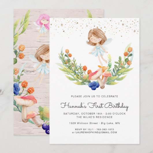 Invitation d'anniversaire de fée de la forêt encha (Devant / Derrière)