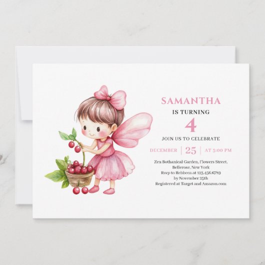 Invitation d'anniversaire de fée fille mignonne fl (Devant)