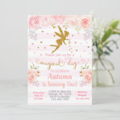 Invitation d'anniversaire de fée rose & or. (Debout devant)