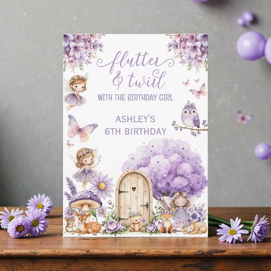 Invitation d'anniversaire de fée violette à l'aqua