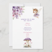 Invitation d'anniversaire de fée violette à l'aqua (Dos)